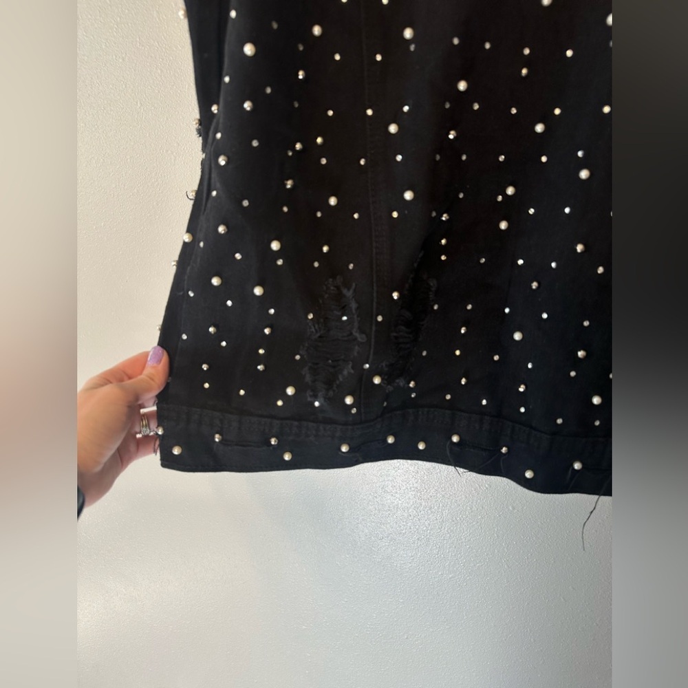 Missguided Carli Bybel Distressed Black Jean Jacket - Picture 8 of 15